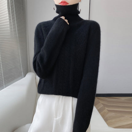 New Autumn and Winter Turtleneck Cable Knitwear Women's Knitted Bottoming Knitwear Long-sleeved Loose Slimming Look Versatile Thickeneded Top