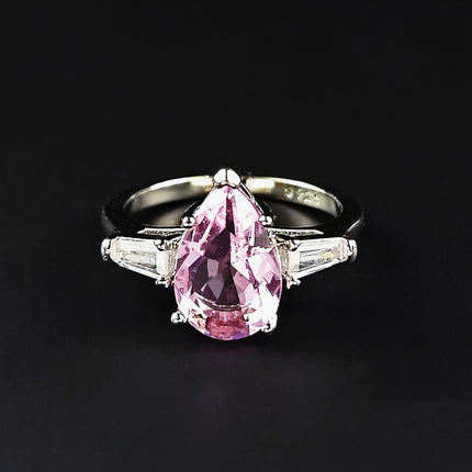 Back-To-School Season New Simple Pink Water Drop Pear-Shaped Zircon Ring Female Banquet Wedding Classic F1559