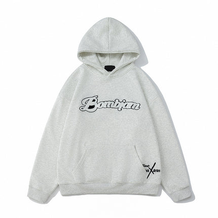 Amazon American-Style Heavyweight Fleece-Lined Hooded Sweatshirt with Towel Embroidery for Men, Winter Trendy High Street Couple's Jacket