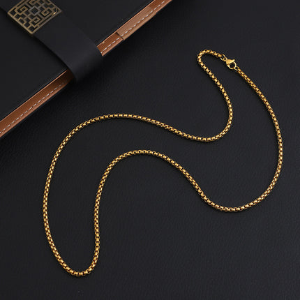 European and American trendy personalized titanium steel square pearl necklace hip hop sweater chain men's and women's all-match trendy snake bone chain necklace