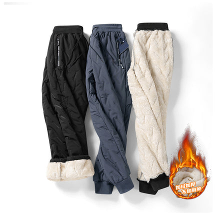 Lamb Velvet Pants Men's fleece-lined Thickened Casual Pants Middle-aged and Elderly Wearing Cotton Pants plus size Cold-proof Warm Sports Pants