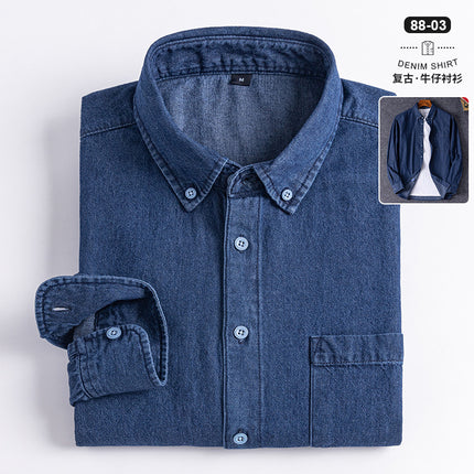2023 new denim shirt buckle collar long sleeve casual men's tremolo fast hand a generation of retro Joker shirt