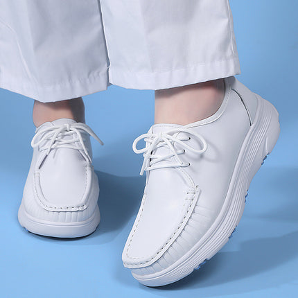 Ready-Made Nurse Shoes, Real Soft Leather, Soft Sole, Non-Slip, Breathable, Deodorant, Black and White Thick-Soled Work Shoes, White Shoes, Drop Shipping