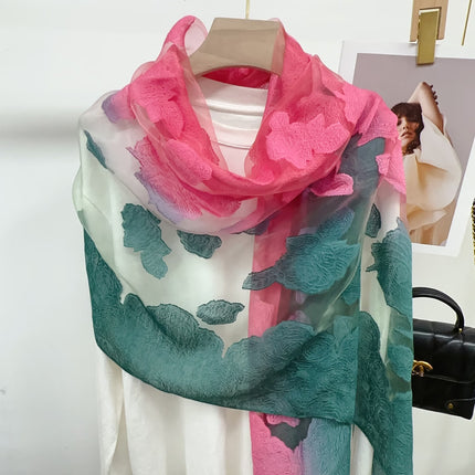 Three-dimensional Flower Cutting Scarf Women's Spring and Autumn Korean-style Organza Rose Long Scarf Gauze Dual-use Shawl