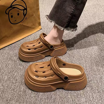 2024 New Style Hole-In-The-Wall High-Looking Fashionable Summer Outer Wear Thick-Soled Heightening Two-Wear Lightweight Slippers for Women