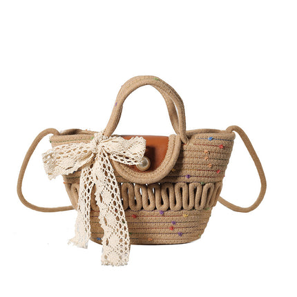 Ins Style Handmade Woven Handbag Straw Woven Bag Seaside Crossbody Bag Vegetable Basket Bag Travel Beach Tote Bag