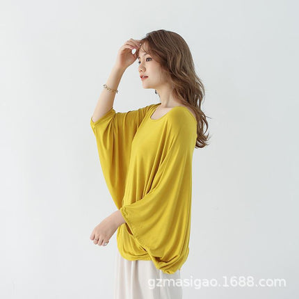 Soft Thin Bat Sleeve T-Shirt for Women Spring and Summer New Large Size Loose Slim Round Neck Top for Outer Wear Large Women's Clothing