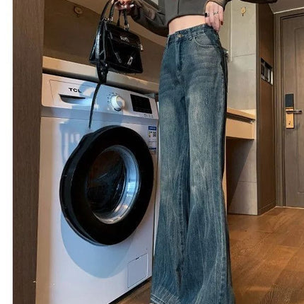 Trendy American-Style Loose Retro Flared Jeans High-Waisted Slimming Floor-Length Bell-Bottom Pants for Summer