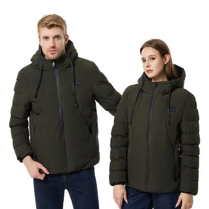 Cross-Border Smart Heating Clothing Cotton Jacket USB Rechargeable Warm Cotton Coat Electric Heating Hooded Constant Temperature Casual Wear for Men and Women