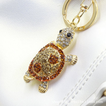 Chinese style creative diamond-encrusted turtle car keychain women's bag pendant metal key ring small gifts wholesale