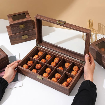 Dustproof High-end Walnut Storage Box Vintage Leather Storage Box Lion Head Handstring Box Beads Display Box