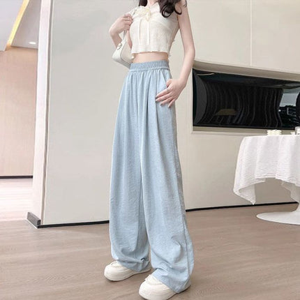 Plus-Size Textured Wide-Leg Pants for Women, Summer High-Waisted Drapey Loose Casual Straight-Leg Pants