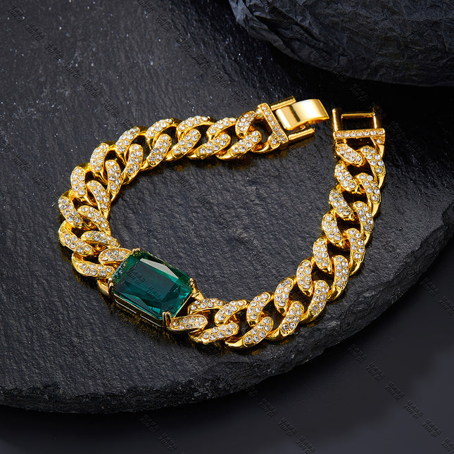 Emerald New Hip-Hop Necklace, Fashionable and High-End Alloy Rhinestone Cuban Chain Pinduoduo Drop Shipping