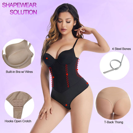 European and American Plus Size Skinny Jumpsuit Bra Shaper Belly Tinting Waist Hip-lifting G-string Underwear