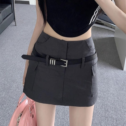 European and American Spice Girl High Waist Short Skirt Hip Skirt Belt Decorative Pocket Workwear Anti-Drain Safety Pants Small Skirt