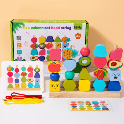 Wooden Children's Educational Toys Five Sets of Column Color Classification Enlightenment Children's Shape Matching Perception Building Block Toys