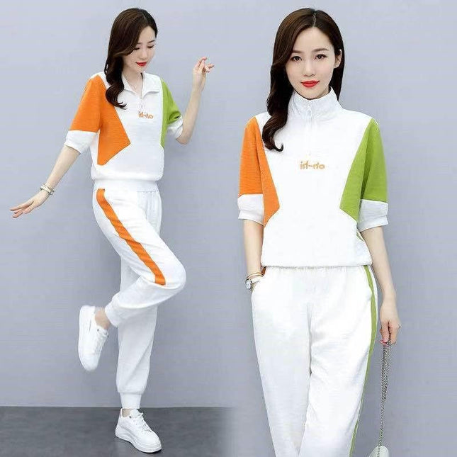 Fashion Set Women's 2023 Summer New Women's Clothing Age-reducing Western Style Sports Casual Two-piece Set Foot Set Pants