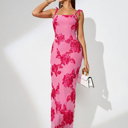 2025 summer cross-border new European and American high-end fashion slim sling hip sexy three-dimensional dish flower dress