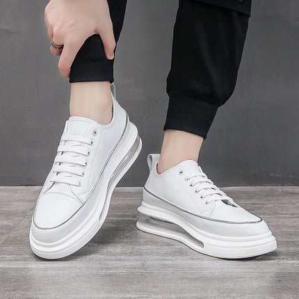 Men's Casual White Shoes, Leather Air-Cushion Sole, European Style Men's Clothing, Live Streaming, Fast Delivery, Wholesale from Wenzhou, Comfortable