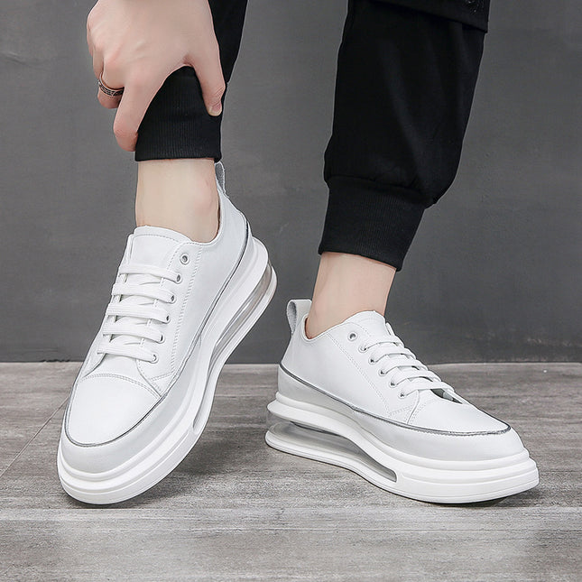 Men's Casual White Shoes, Leather Air-Cushion Sole, European Style Men's Clothing, Live Streaming, Fast Delivery, Wholesale from Wenzhou, Comfortable