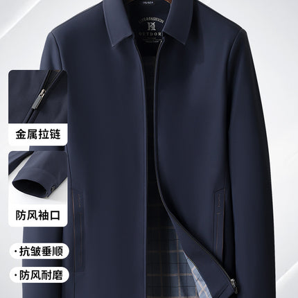 [Cross-Border Wholesale] Autumn and Winter Executive Jacket Men's New Lapel Middle-Aged and Elderly Anti-Wrinkle No-Iron Dad Jacket