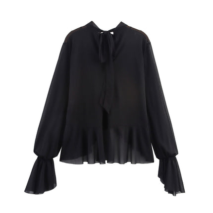 Zr Women's European and American Style 2025 Autumn New Layered Decorative Draped Top