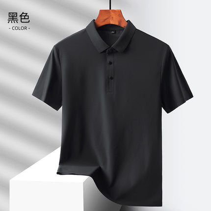 2025 Summer Ice Silk Men's Polo Shirt Work Clothes Thin Business Casual Stretch Breathable Short Sleeve Couple Style
