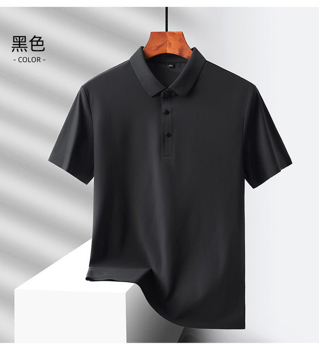 2025 Summer Ice Silk Men's Polo Shirt Work Clothes Thin Business Casual Stretch Breathable Short Sleeve Couple Style