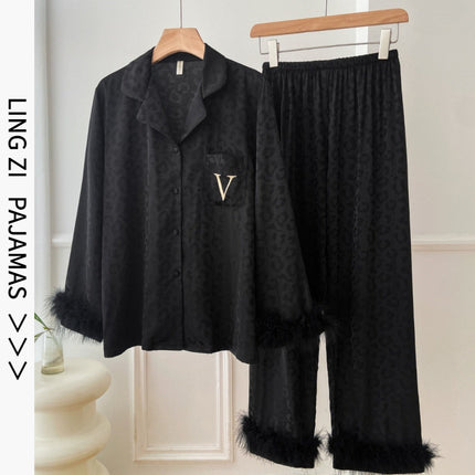 [Charming light feather] high-definition feather pajamas for women autumn and winter light luxury ins high-grade European and American fashion home wear for women