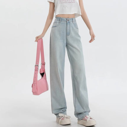 Light Color Straight Leg Jeans Women's Fashion All-match New High Waist Slimming Casual Simple Narrow Wide Leg Long Pants
