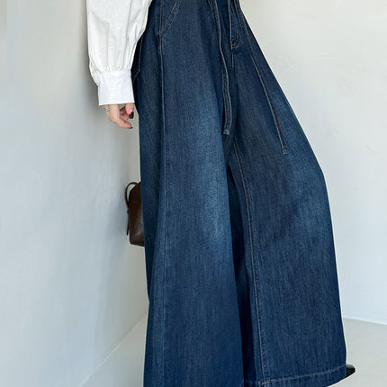 Orange Wide-Leg Designer Jeans with High Waist, Loose Straight Cut, and Drapey Floor-Length Design 53050