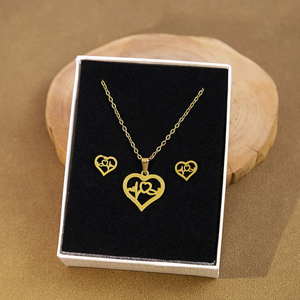 European and American Stainless Steel Earrings Necklace Women's Set Cross Border Geometric Cross Palm Eye Rose Pendant Jewelry