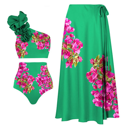 2024 Beach Vacation Swimwear in stock New Shoulder Printed High Waist Split Swimwear suit Women's 2314