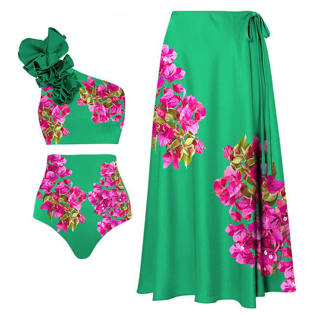 2024 Beach Vacation Swimwear in stock New Shoulder Printed High Waist Split Swimwear suit Women's 2314