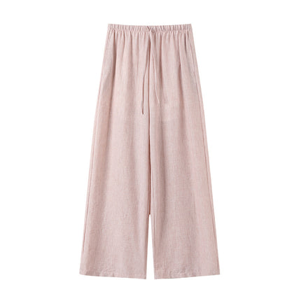 Versatile Linen Ice Silk Wide-Leg Pants for Women 2025 Summer New High-Waisted Loose Slimming Straight-Leg Sports Pants