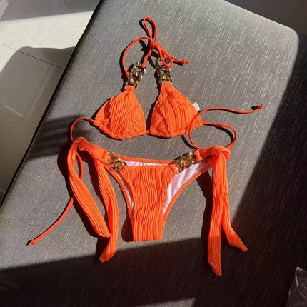 2025 European and American Sexy New Split Swimsuit Chain Bikini Swimsuit Bikini Cross-Border Export Amazon
