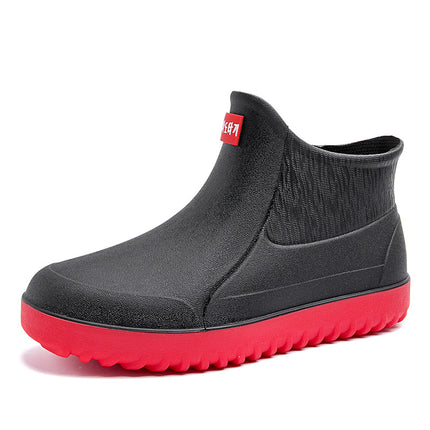 Men's rain boots non-slip waterproof fashion rain boots fleece-lined warm rubber shoes kitchen work mid-calf short water shoes overshoes