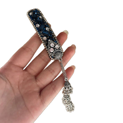 Blue Diamond Bell Tassel Hairpin Women's High-End Exquisite Hair Accessories Hairpin Ancient Style Headdress Clip Bangs Clip Bb Clip