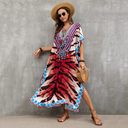 European and American new polyester printed beach dress loose bikini swimsuit cover shirt seaside vacation sun protection shirt for women