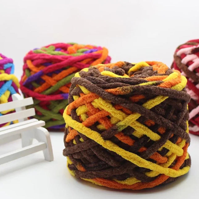 Factory wholesale 100g thick ice strip wool single-strand woven wool ball hook crochet slippers thread self-woven wool ball