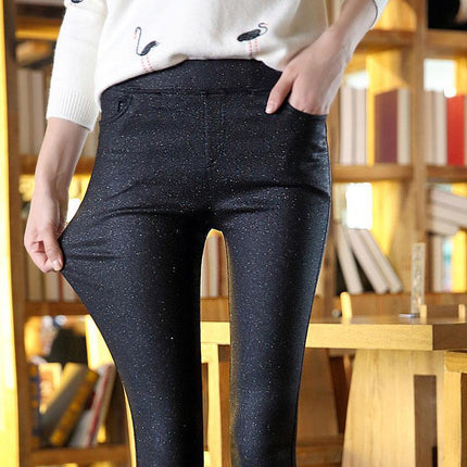 Women's Leggings for Outerwear 2025 Autumn and Winter New Style Gold High-Waisted Matte Frosted Pants Thickeneded Warm Leather Pants for Women
