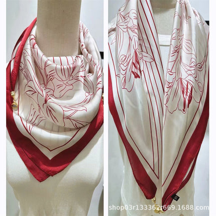 2024 New Magnetic Buckle Silks and Satins Square Scarf Women's Spring and Autum Scarf High-end Decorative Triangle Scarf Neck Protector