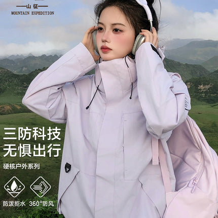 White and Purple Outdoor Jacket for Women 2026 New Model, Petite Size, Three-In-One, Super Stylish for Hiking and Sports