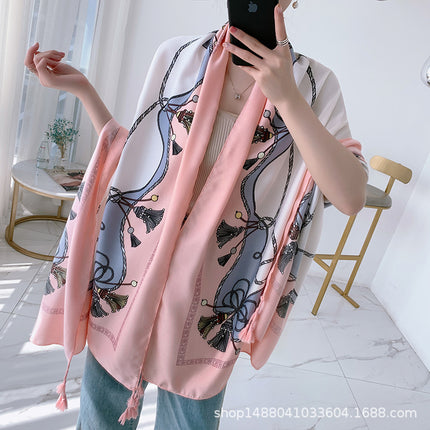 Ethnic Style Printed Silk Scarf Women's Seaside Travel Sun Protection Gauze Air Conditioning Warm Scarf Versatile Long Shawl
