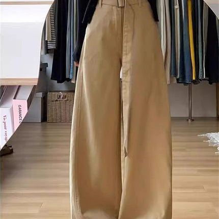 Plus Size Khaki Wide-Leg Jeans for Women 2025 Autumn New High-Waisted Casual Loose Versatile Floor-Length Pants