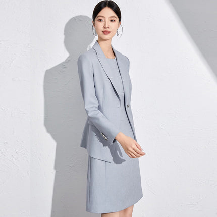 Spring and Autumn Fashion New Gray Blue Suit suit Slim-fit Slimming High-end Professional Women's dress Dress OL