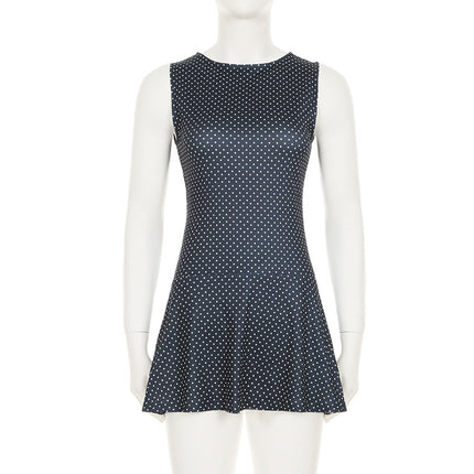 European and American Retro Style Export Women's Clothing Round Neck Waist Sexy Elegant Simple Accessible Luxury Fashion Polka Dot A-Line Dress
