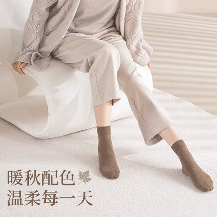 Socks Women's Autumn and Winter New Mid-length Socks Solid Color Cotton Socks Sweat Absorbing Breathable Antibacterial Deodorant Solid Color All-match Long Socks