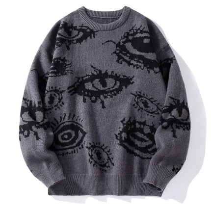 European and American foreign trade round neck long sleeve loose sweater sweater jacquard eye pattern personalized warm a generation of hair