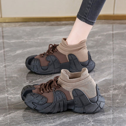 Women's Shoes Summer 2024 New Casual Thick Sole Height Increasing Ugly Cute Dad Shoes Mesh Breathable Flying Woven Sports Socks Shoes